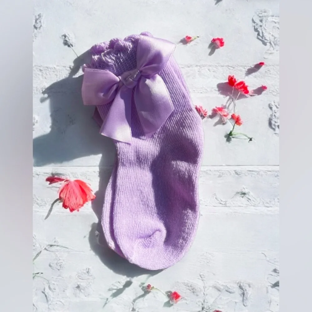 Kids purple Knee Highs Satin Bows Socks